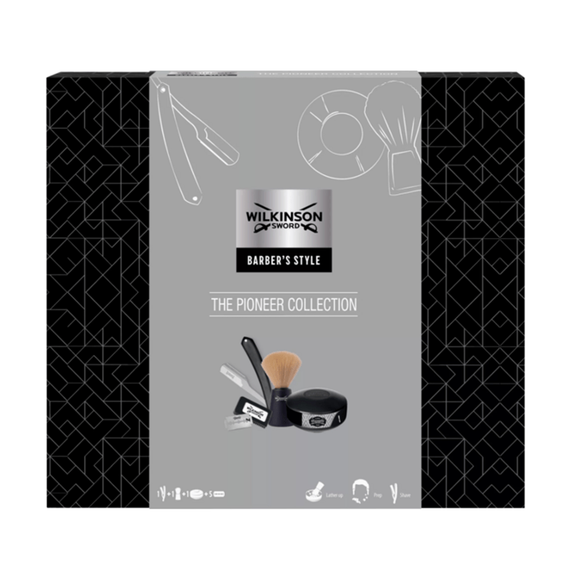 Набір для гоління чоловічий Wilkinson Sword Barber's Style The Pioneer Collection (небезпечна бритва + змінні леза, 5 шт + мило, 125 г + помазок)